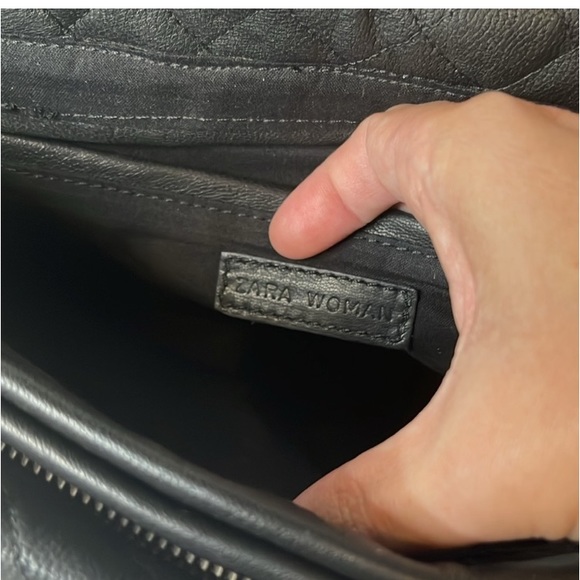 ZARA Quilted Leather W/Crossbody Chain Strap Black Chic City Bag RARE - Picture 16 of 16